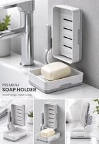2-in-1 Wall Mounted Soap Holder & Soap Dish with Drainage Tray – 180° Rotating Bathroom Organizer