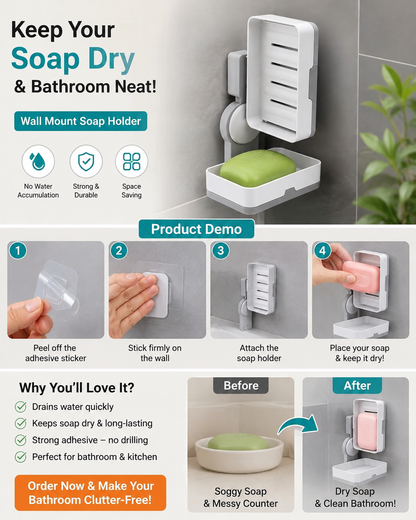 2-in-1 Wall Mounted Soap Holder & Soap Dish with Drainage Tray – 180° Rotating Bathroom Organizer
