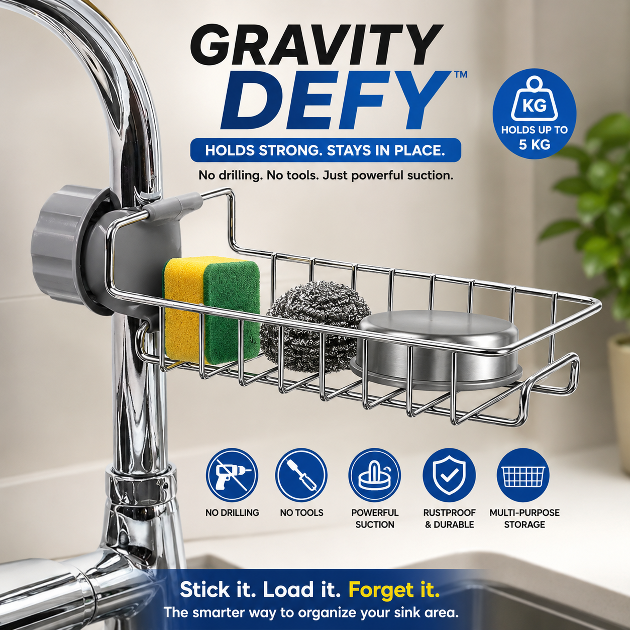 Faucet Mounted Sink Rack – Stainless Steel Kitchen Organizer & Sponge Holder