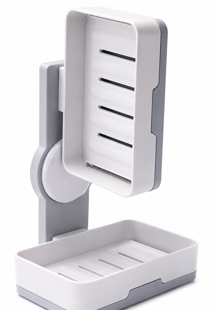 2-in-1 Wall Mounted Soap Holder & Soap Dish with Drainage Tray – 180° Rotating Bathroom Organizer