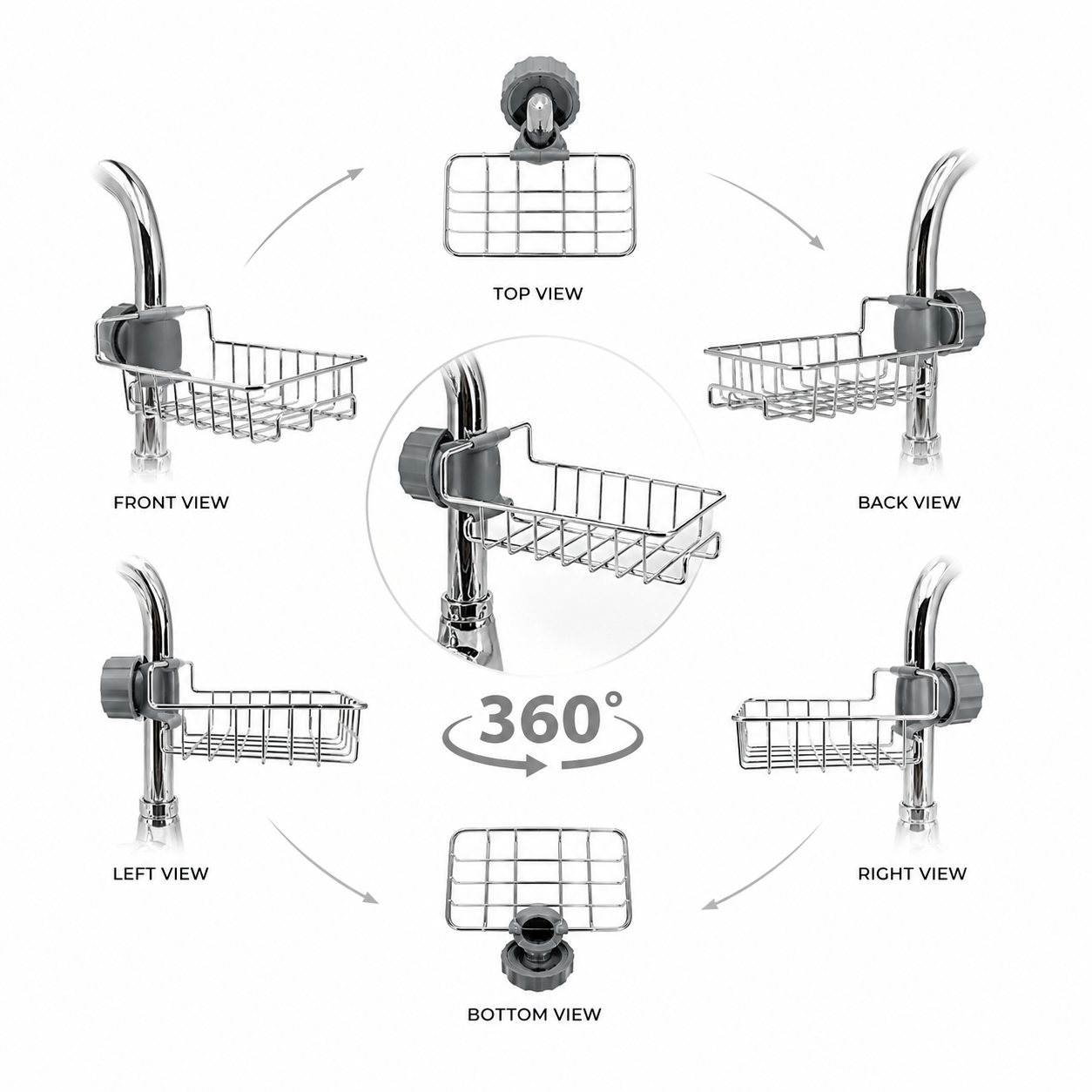 Faucet Mounted Sink Rack – Stainless Steel Kitchen Organizer & Sponge Holder